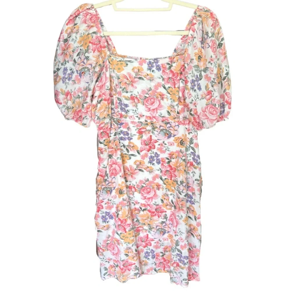 Floral Puff Sleeve Dress with pockets Womens size XL - Picture 1 of 4